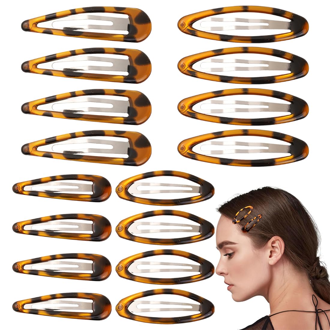 Lot de 16 Barrettes à Cheveux pour Femme, En Métal Antidérapant, Fille Snap Pince Cheveux, Aspect Écaille de Tortue, 5 cm, 7 cm