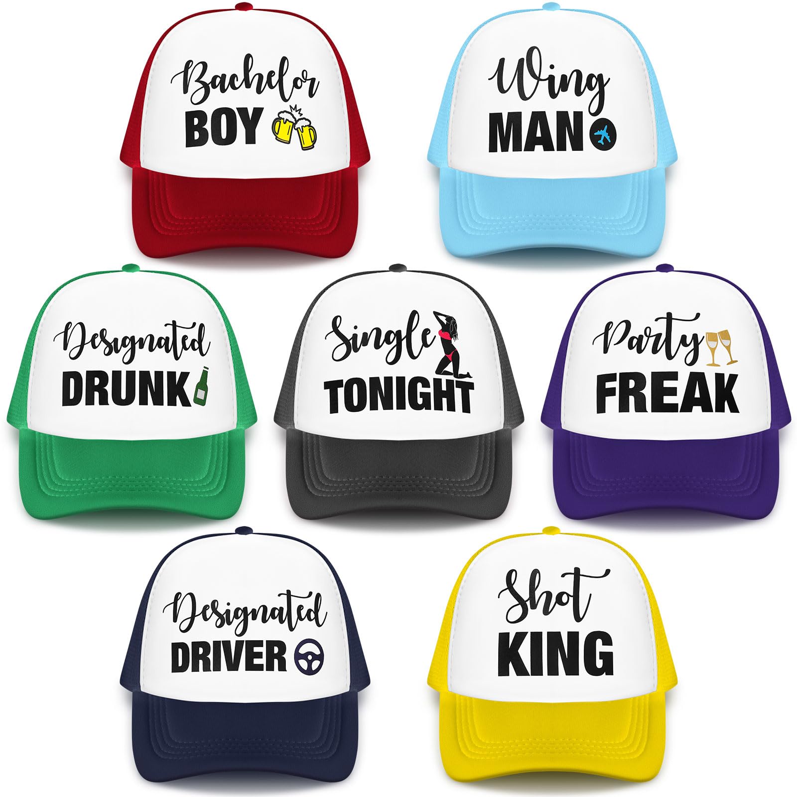 JaGely 7 Pcs Funny Bachelor Party Trucker Hats