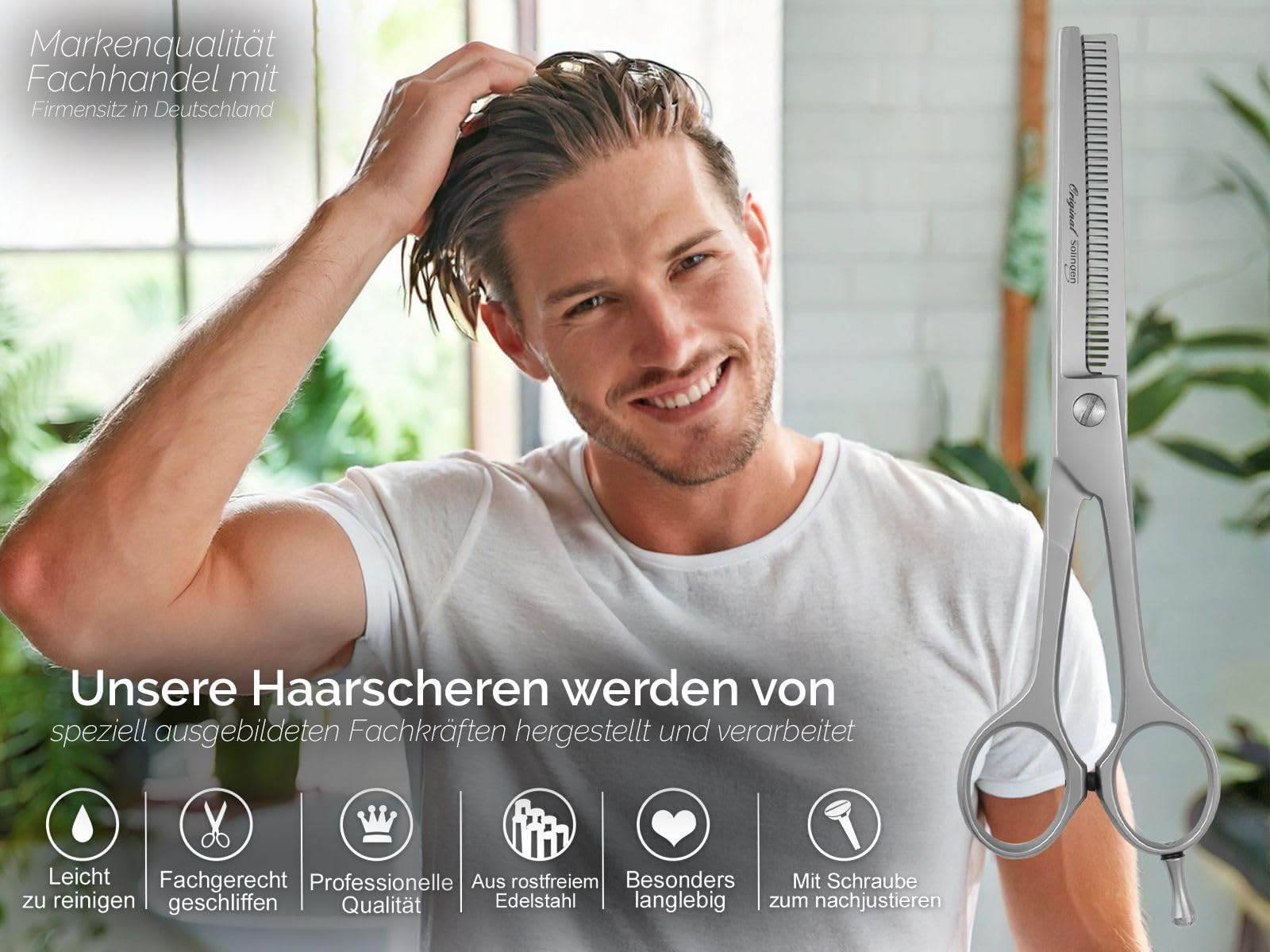Modellierschere aus Solingen Effilierschere Haarschere Made in Germany Friseurschere mit einseitiger Zahnung Schere aus Hochwertigem Rostfreiem Edelstahl für einen perfekten Haarschnitt (13,97 cm)
