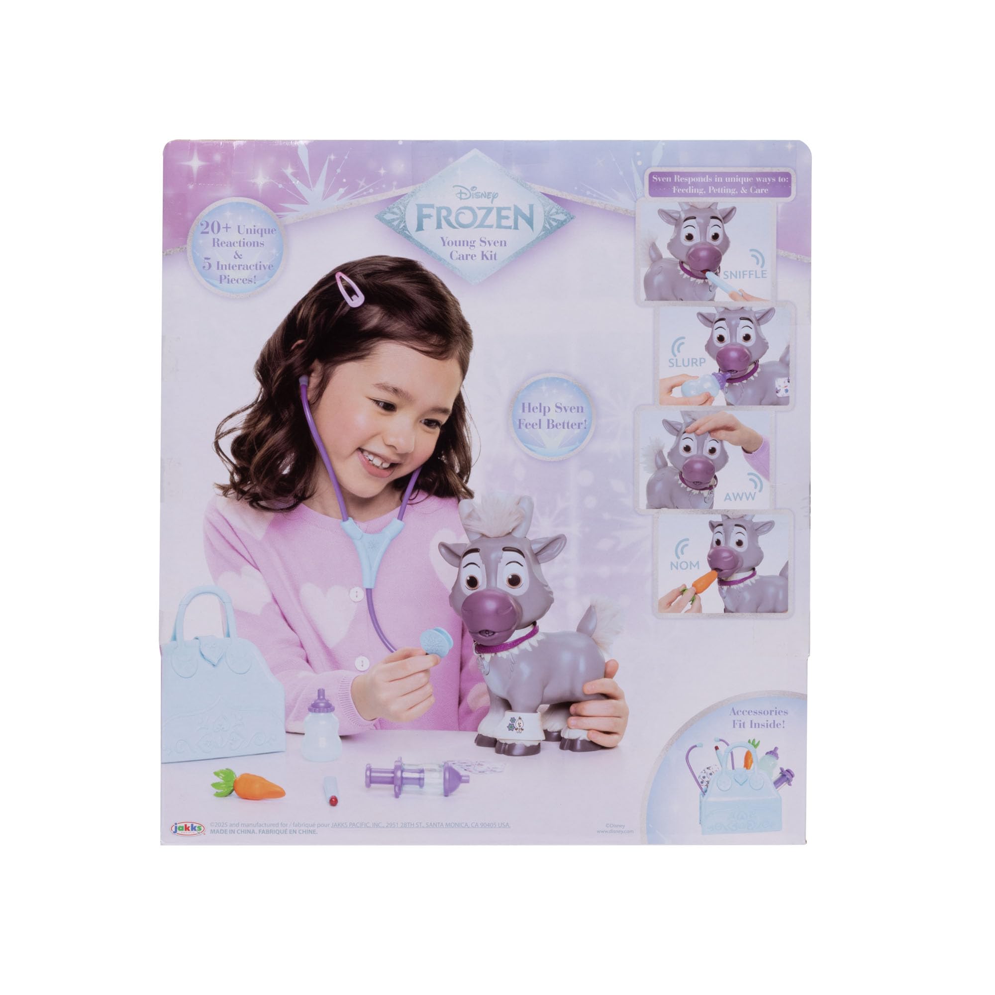 Disney Jakks Pacific Kit de Soin Sven Reine des Neiges Set Imitation Toilettage Animal avec Brosse Spray Accessoires Jeu Éducatif Frozen 3 Ans+
