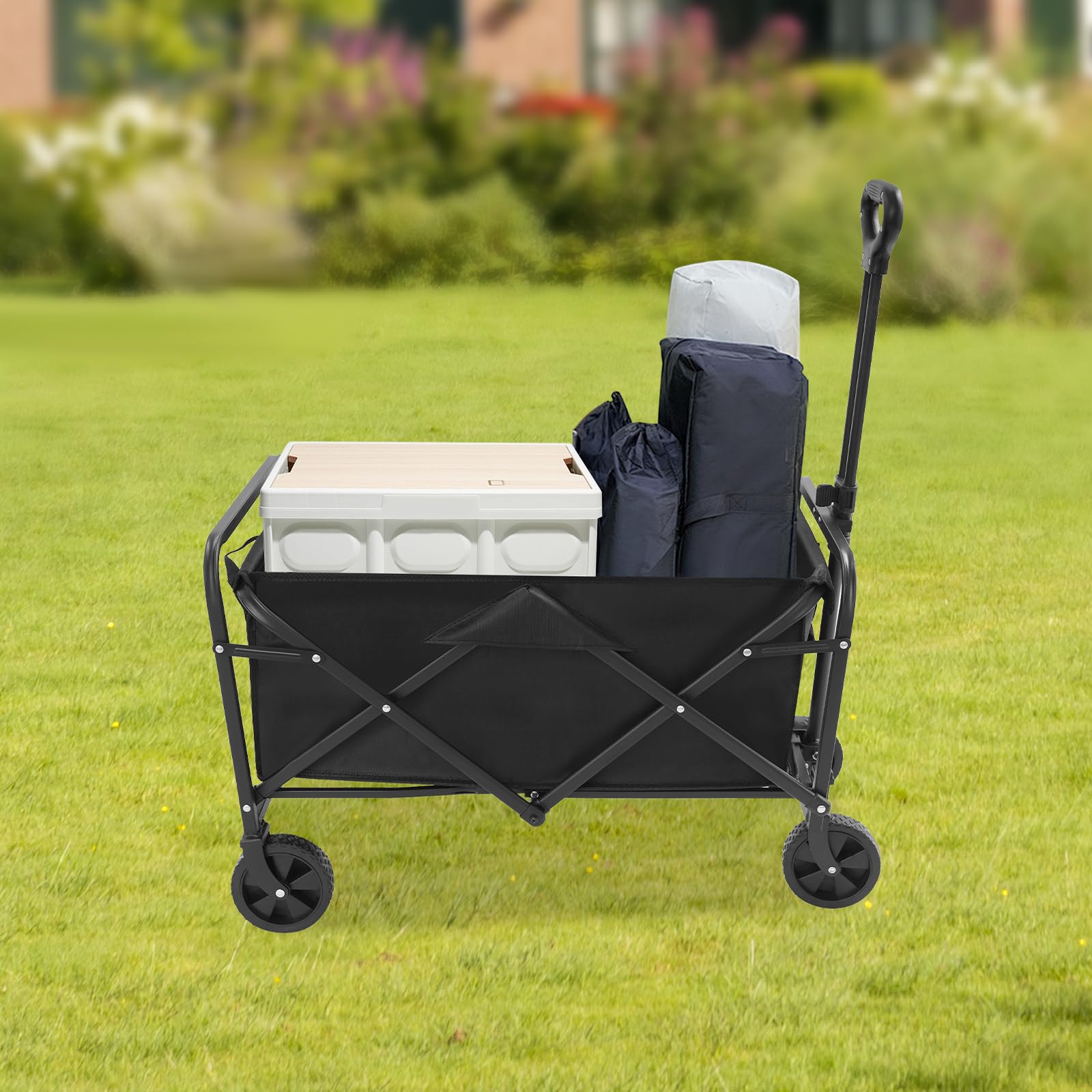 Carrello pieghevole con ruote - Carrello da campeggio pieghevole fino a 90 kg Carrello pieghevole per la spesa, spiaggia, giardino, grande capacità, tessuto Oxford