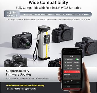PHOTOOLEX 16500mAh NP-W235 Camera Battery Charger, 100W PD & 18W USB-A Output, Smart Display for Charging Power & Battery Health, Portable Power Station for Fujifilm Series Photographers
