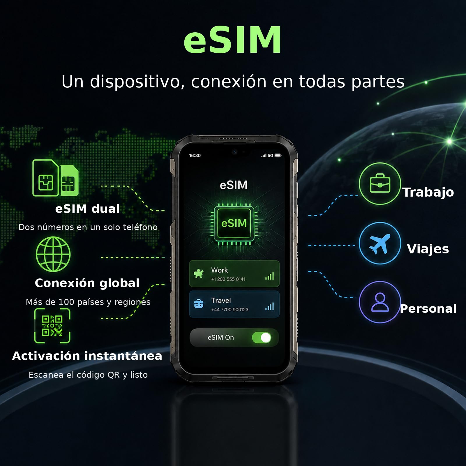 22 Pro Movil Irrompible con eSIM, Helio G200 16GB+128GB, 6.58'' FHD+ 120Hz, Android 16 Movil Indestructible, Cámara de visión Nocturna 64 MP, Face ID + Huella Dactilar/IP68 IP69K/NFC