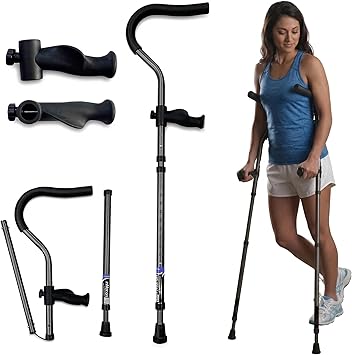in-Motion Pro Crutches | Foldable Crutches| Crutches for Adults with Ergonomic Handles | Spring Assist Technology | Articulating Tips | Size Tall (5'10" - 7'1") | Charcoal Grey