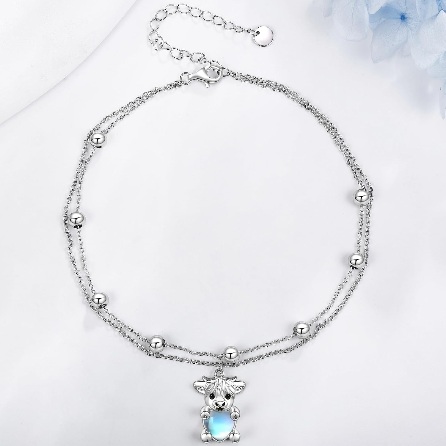 YAFEINI Mushroom/Fairy Anklet Sterling Silver Moonstone/Moss Agate Anklet Bracelet Mother's Day Jewelry for Women Mom