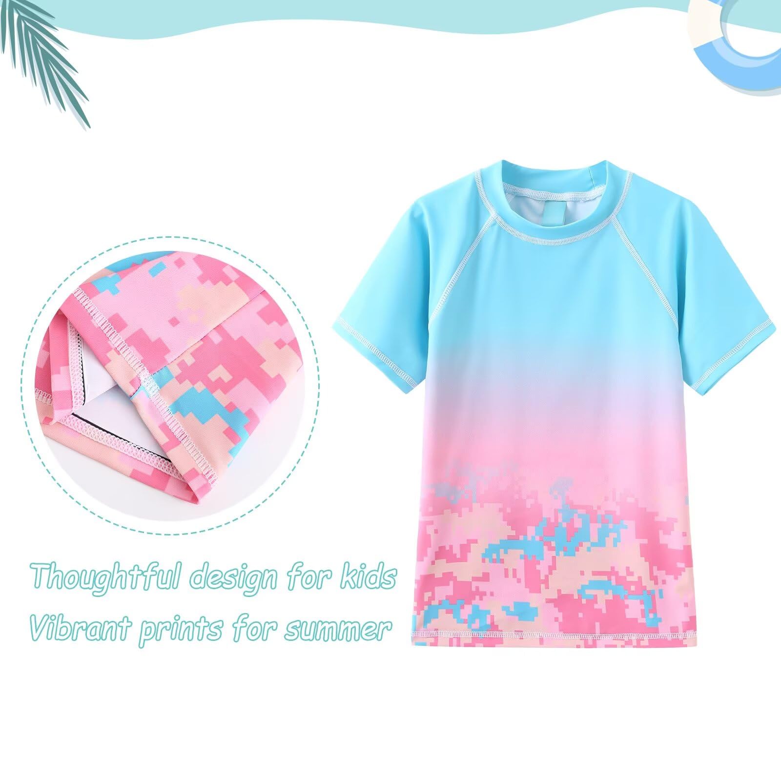 Camiseta de natación de manga corta para niños de secado rápido Rashguard bañador 110-164
