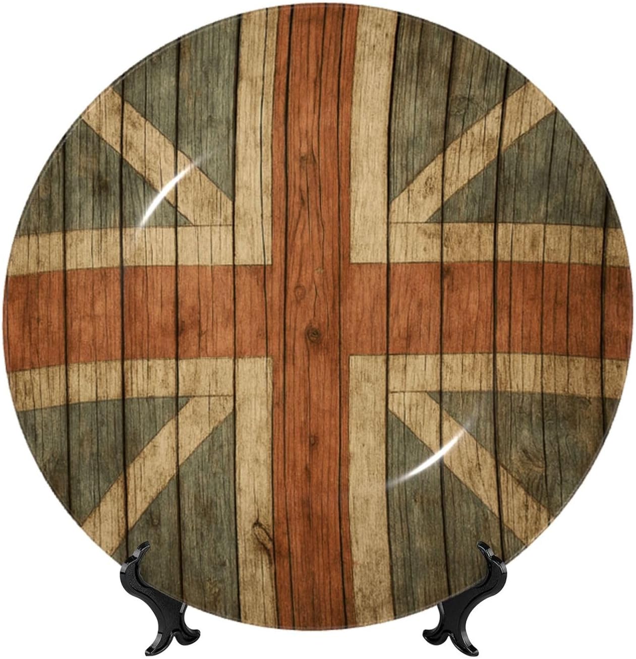 Wooden England Flag 10 Inch Decorative Plate With Stand, Elegant Display Wall Plate For Home Decor