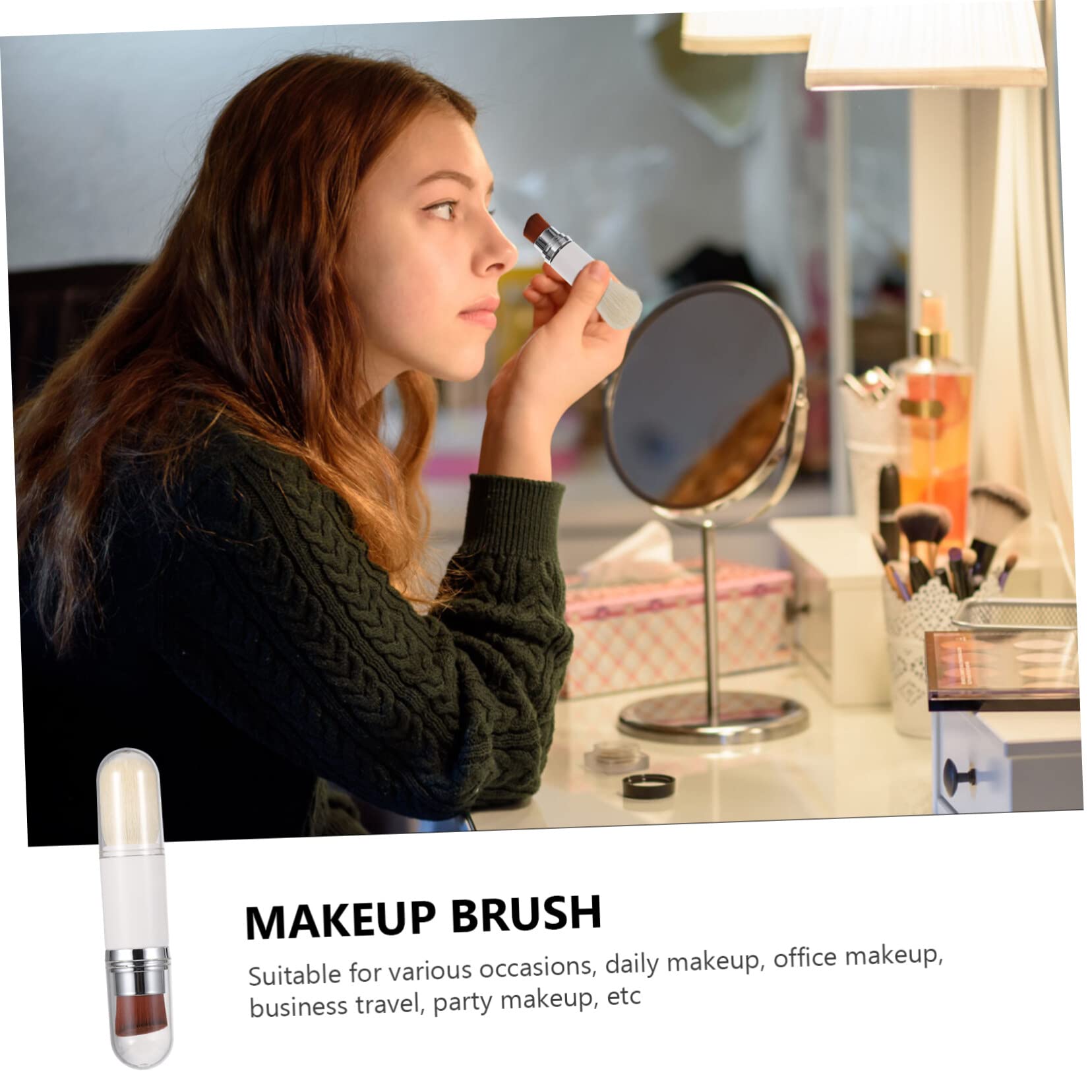 FRCOLOR 3pezzi Pennello Fondotinta Retrattile Doppia Testa Spazzola Per Blush e Cipria Strumento Makeup Per Applicazione Facile e Precisa