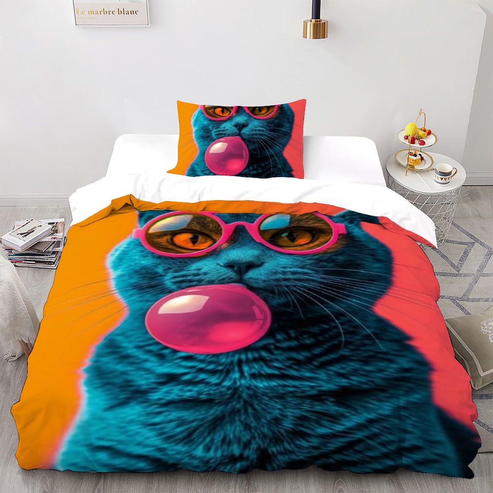 Housse de couette single animaux 3D avec taie d'oreiller pour lit garçon 135x200cm
