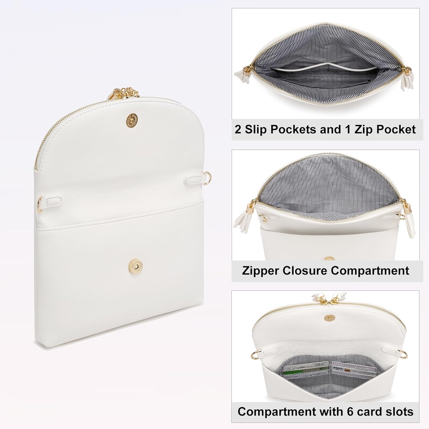 Solene Womens Envelop Clutch Purse Multi Compartments, 6 Card Slot Inside, Crossbody Bag With Tassels - Image 7