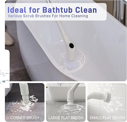 Miniatura 5 de Limpiador eléctrico giratorio  Limpiador de ducha para bañera, cepillo de limpieza de baño, cepillos de piso con mango largo, limpiador automático