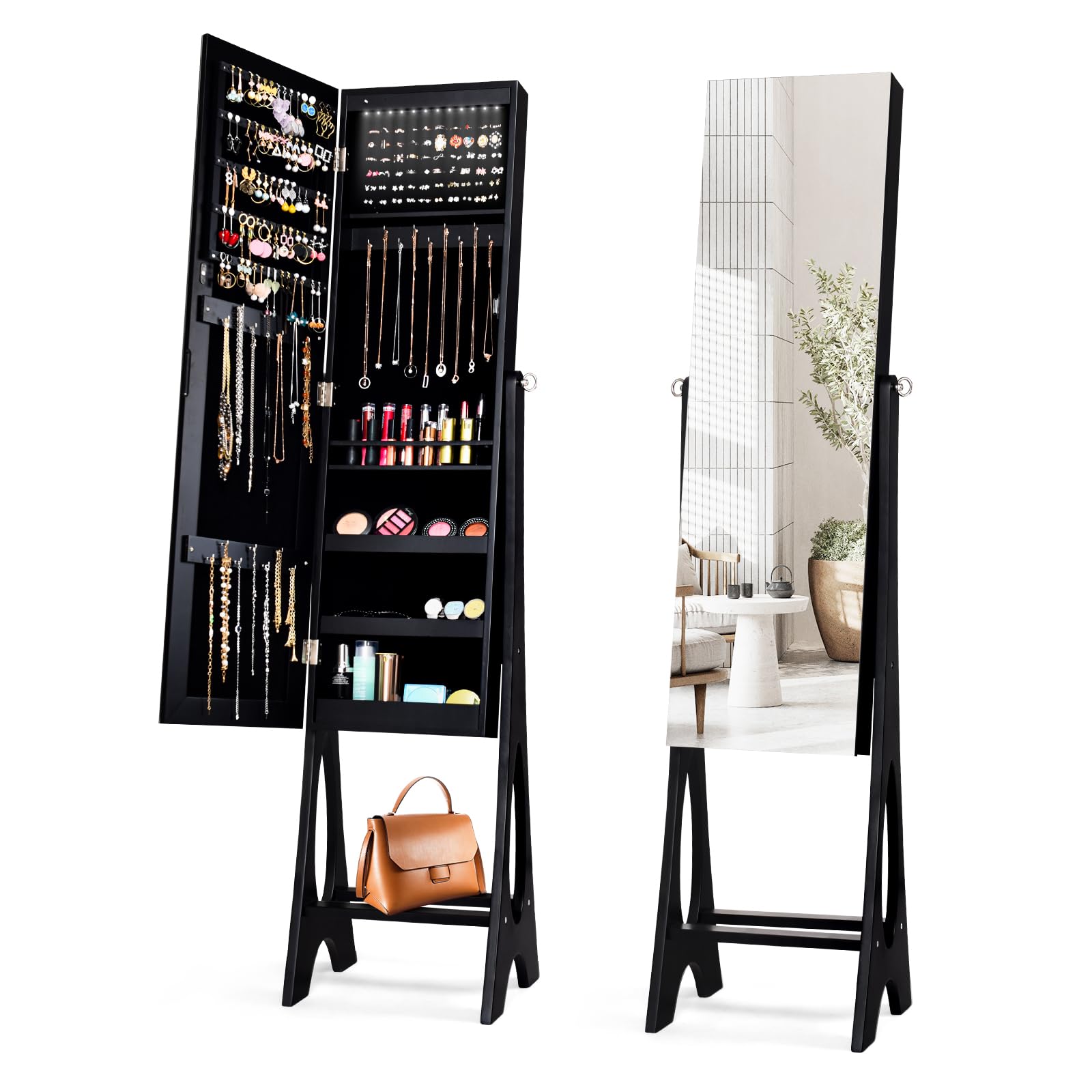 GOPLUS Armoire à Bijoux Inclinable sur Pied, Armoire à bijoux avec