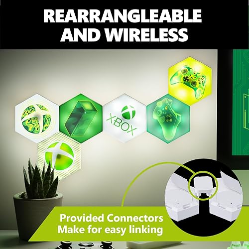 Miniatura 5 de Paladone Luces LED hexagonales para Xbox, iluminación decorativa de sala de juegos para montaje en pared y reorganizable, fase de luz controlada a