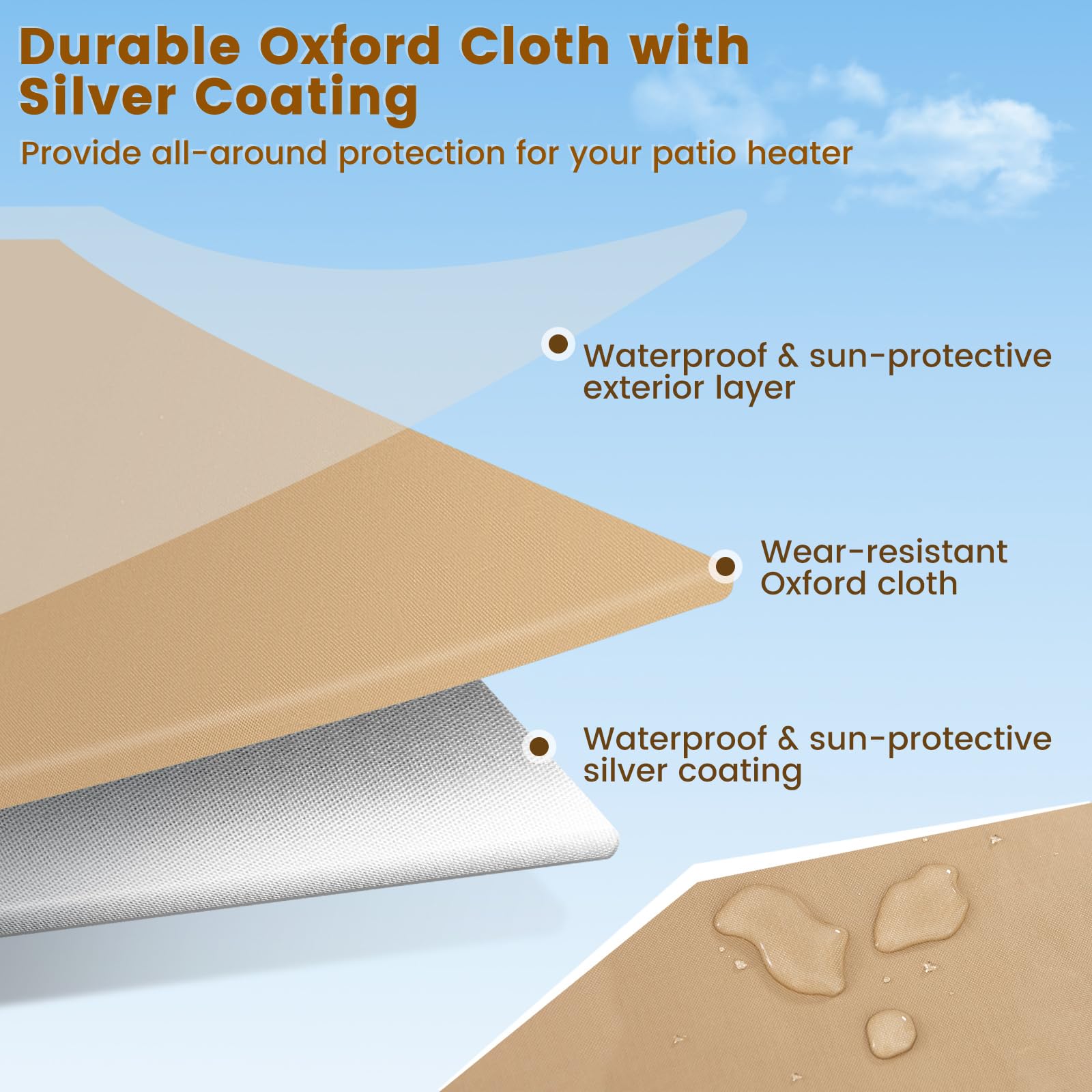 FANTASK Terrassenheizer Abdeckung, Wetterschutzhülle aus 210D Oxford Gewebe wasserdicht winddicht UV-beständig, Heizstrahler Schutzhülle für Garten & Balkon, 220 x 86,5 x 48,5 cm, Beige