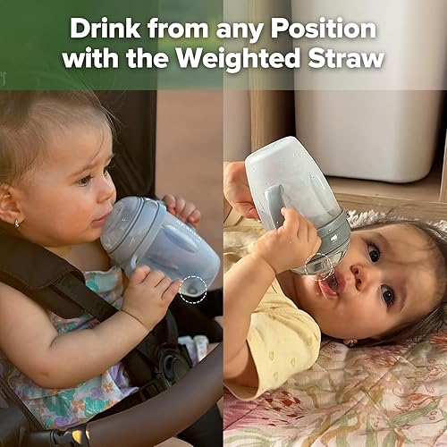 Miniatura 4 de haakaa Vaso con popote con peso para niños de 6 meses de edad, vaso de silicona con peso para sorber de leche, botella de agua para bebé con cepillo