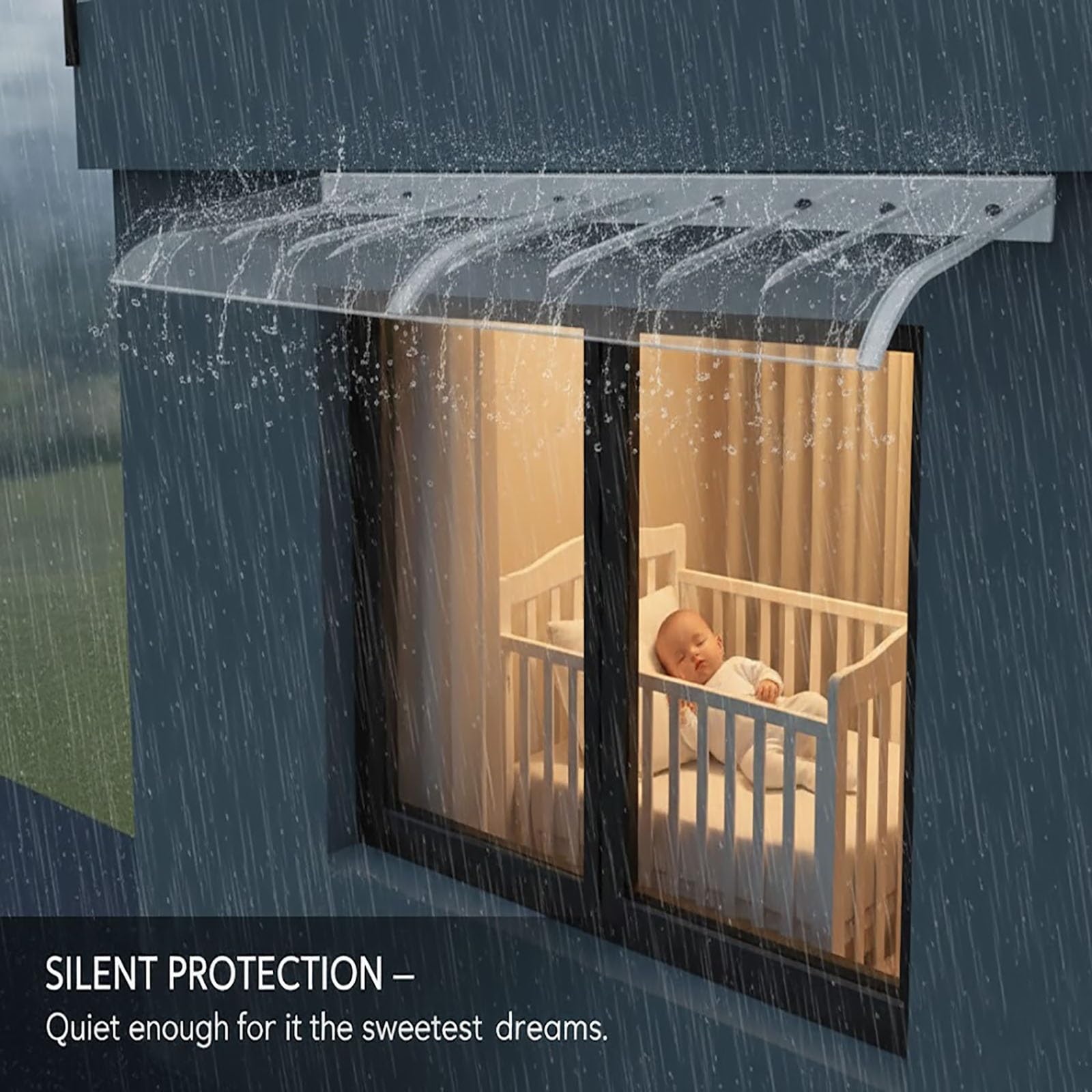 Vordach für Haustür Fenstervordach 40x80cm 50x100cm 60x120cm, Transparent/Braun 3.5mm Polycarbonat Pultbogenvordach, Balkon Eingangstür Überdachung für Sonnenschutz und Regenschutz(Klar,50x100cm)