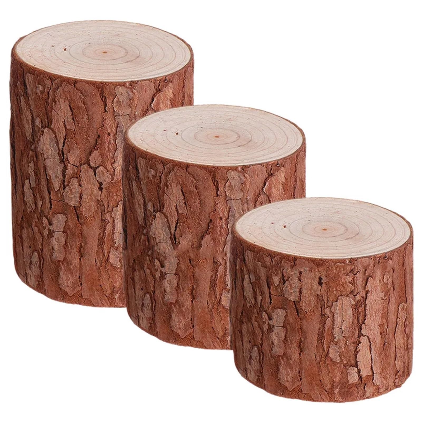 QuxetlRyz Wooden Tree Stump Decor 3Pcs Wooden Tree Stump Natural Cedar Rustic Wood Tealight Holder Display Stand Tea Light