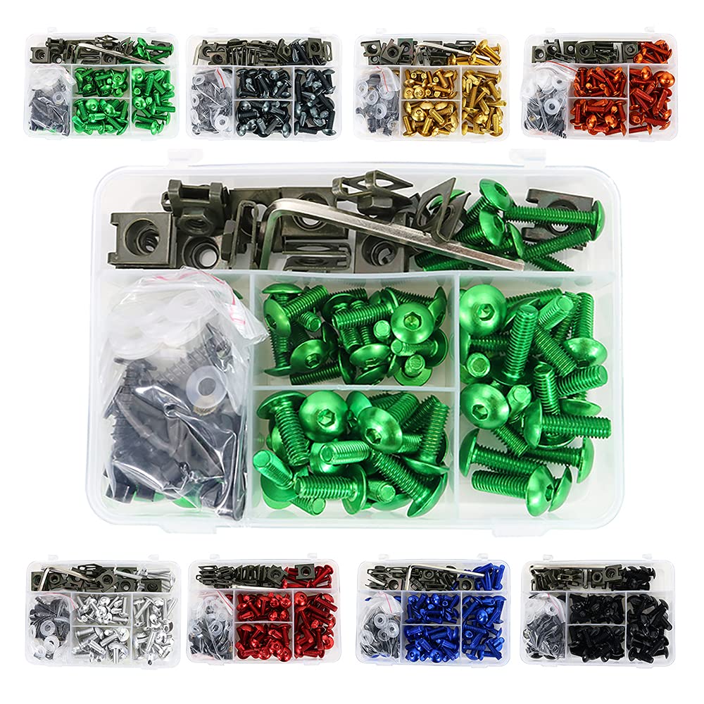 REARACE Universal Motorcycle Fairing Bolt Kits - Fit for CRF-R, YZ, NINJA/ZX, GSX/DRZ Series - Sport Bike Screws, Washers, Nuts, Clips Assortment (