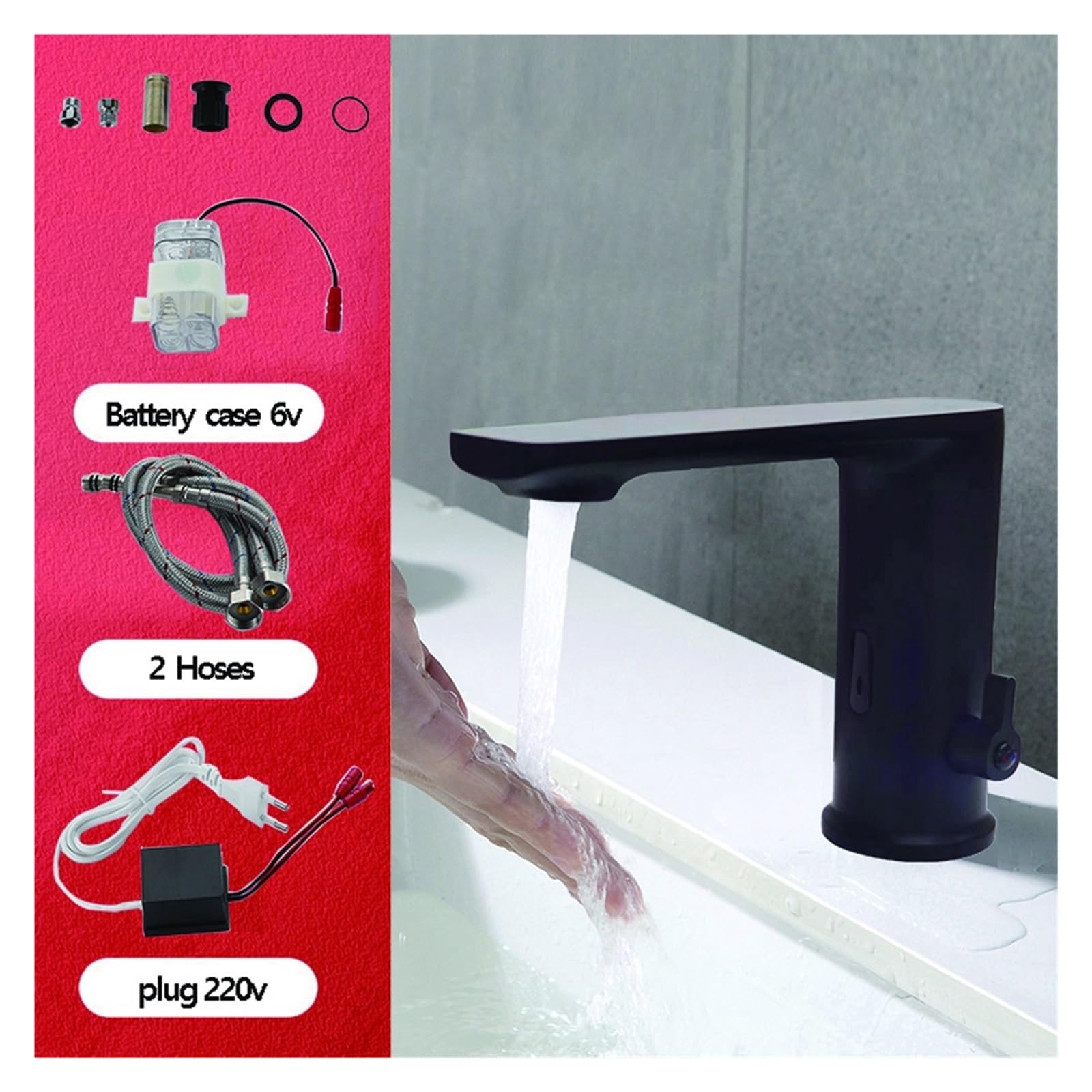 Blaco Negro Smart Robinet d'évier automatique Robinets Corps Laiton Cuivre Mélangeur Eau Froide Chaude Ac 220 V DC Alimentation par batterie 6 Tension