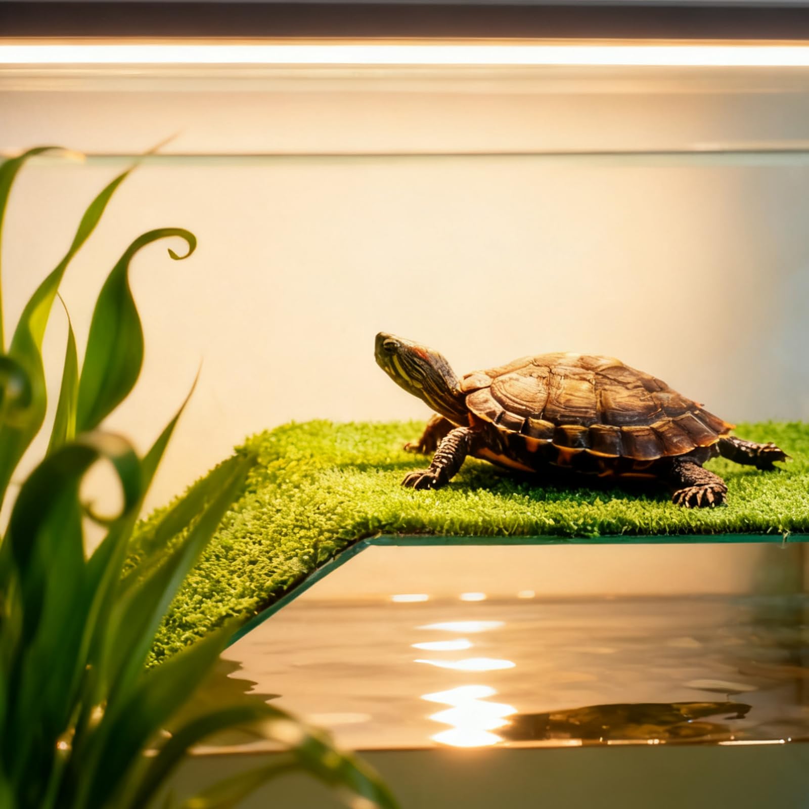 Hierba Rampa para Tortuga, Forma de Plantas Simuladas con Inclinación, Rampa de Escalada de Césped para Pequeños Reptiles, Rana, Terrapín, Terraza para Tortuga para Trepar, Tomar el Sol (M)