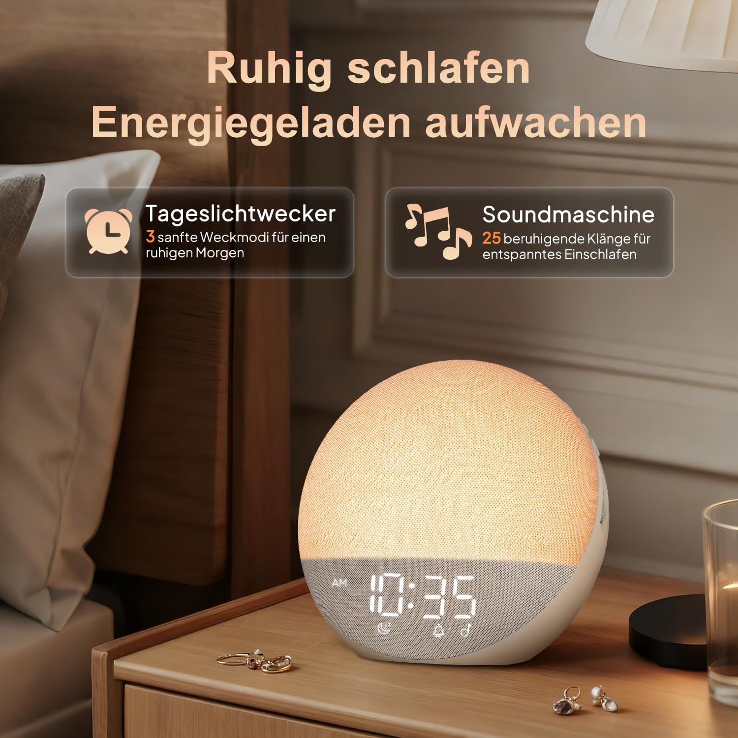 Tageslichtwecker Sonnenaufgang Bluetooth Wake Up Light 25 White Noise Timer RGB Nachtlicht Erwachsene Kinder Schlafzimmer