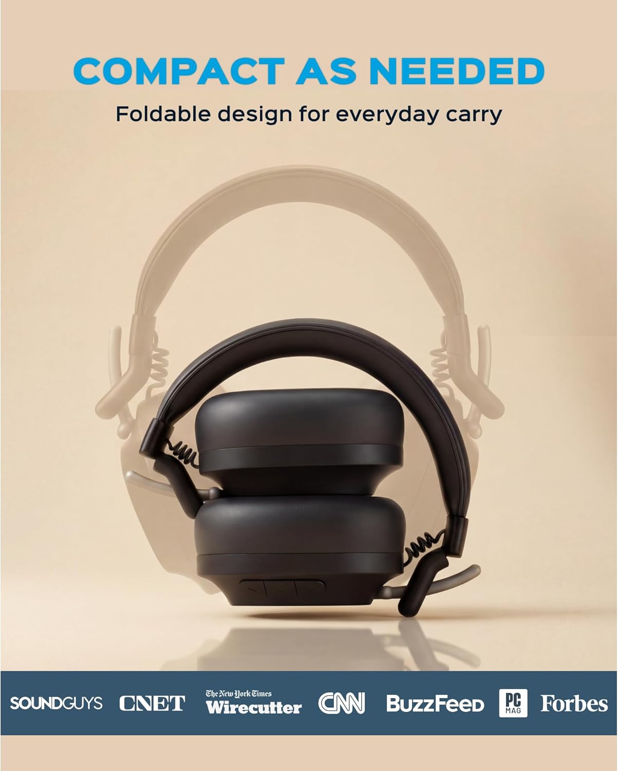 TREBLAB U5 Hybrid Active Noise Cancelling Headphones Over Ear for Work, Focus & Travel - All Day Comfort, Lightweight Foldable Design, 55 Hours ANC Battery, Wireless Bluetooth Headphones with Mic - Image 7