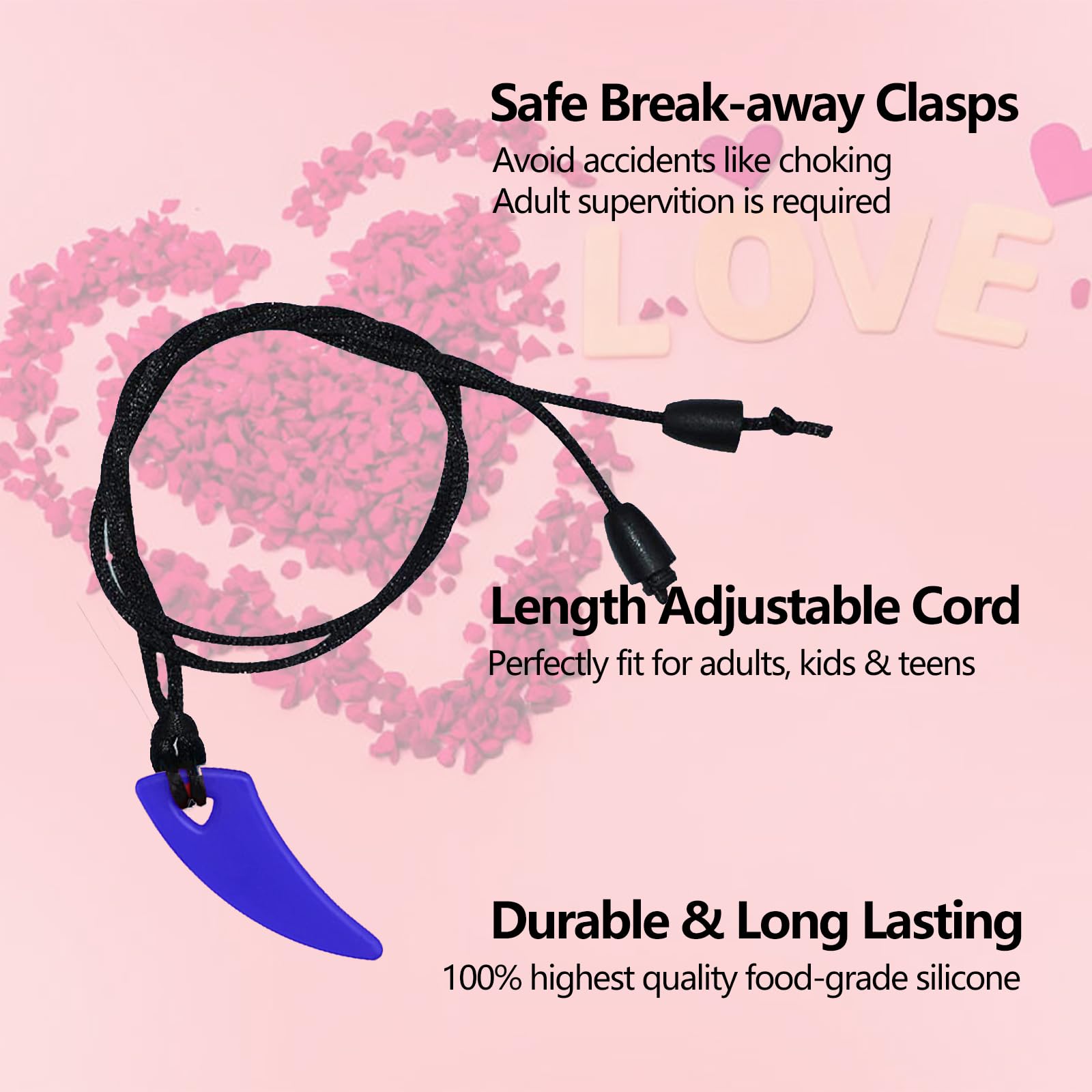 FITULABO Sensory Chew Necklace, 5 Pack Anxiety Relief Silicone Chewy Buddy Toys for Autistic Children Oral Motor - Image 3