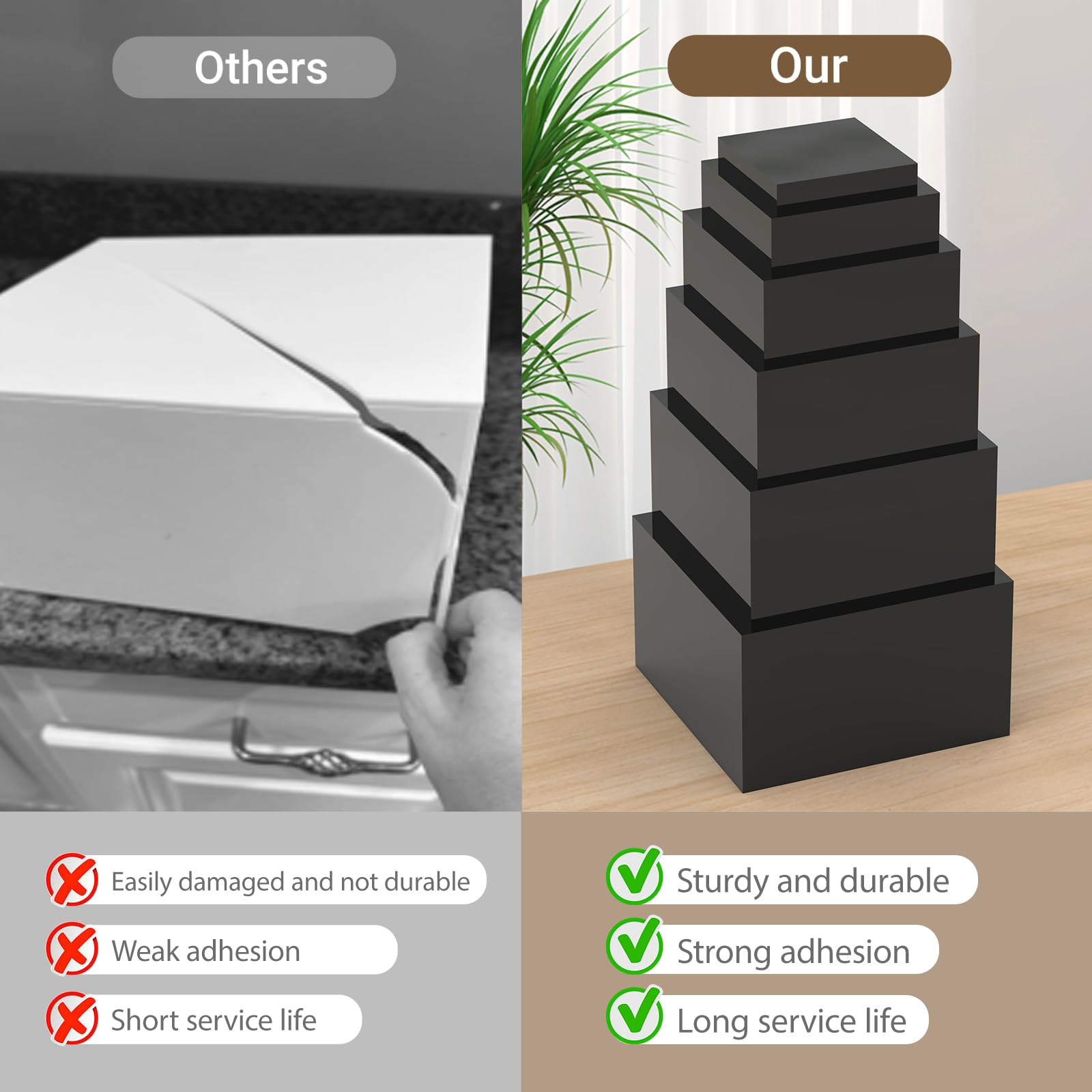 CHONOVO Buffet-Risers Set mit 6 Lebensmittel-Display-Erhöhungen für Party, schwarze Dessertständer, Acryl-Würfelboxen, Display für Buffet-Tisch, Catering, Dessert, 12,7 cm, 15,2 cm, 17,8 cm, 20,3 cm