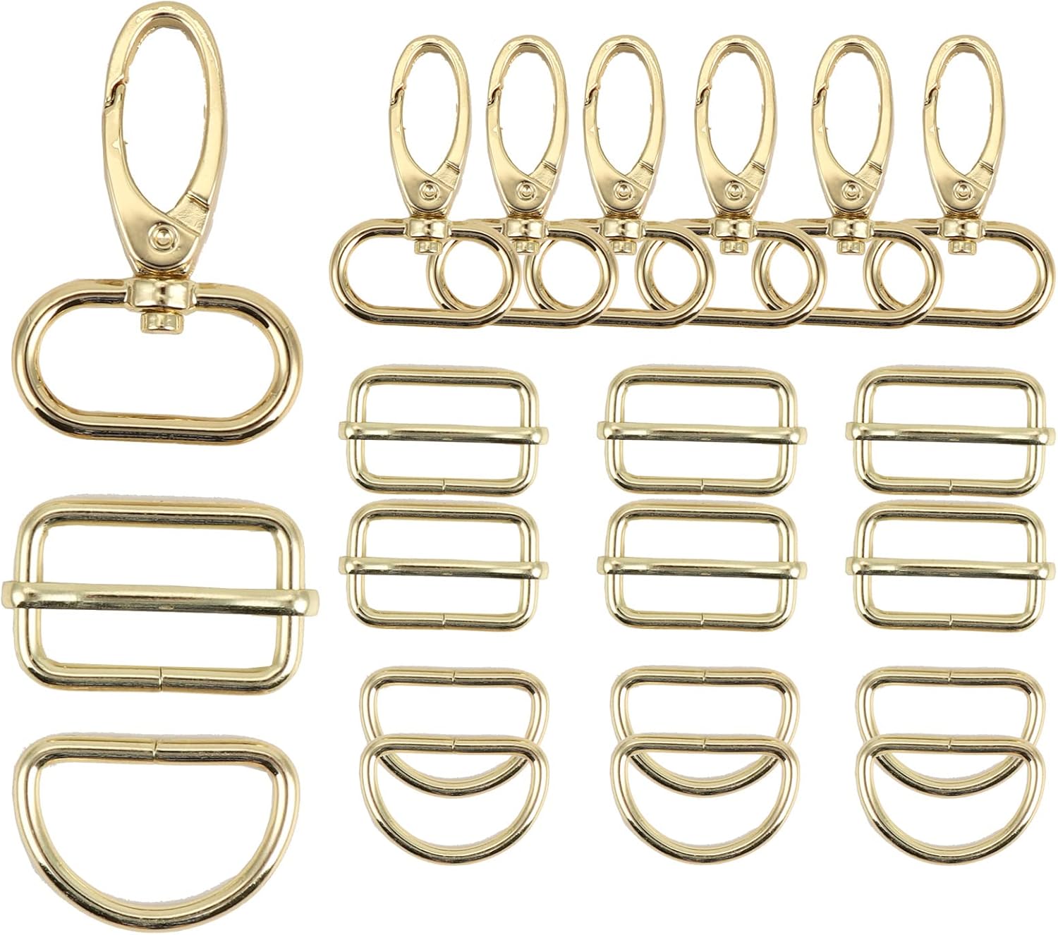 PECMER Purse Hardware for Bag Making 1 Inch D Ring 18 Pcs Gold Swivel Clasp Snap Hooks Slide Buckles for Strap Adjuster Dog Collar Making Supplies - Image 6