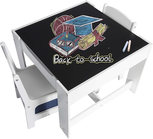 EUGAD Children Table and Chair set Desk Table with 2 Chairs Stools Set for Preschoolers Boys and Girls Activity Grey Wooden
