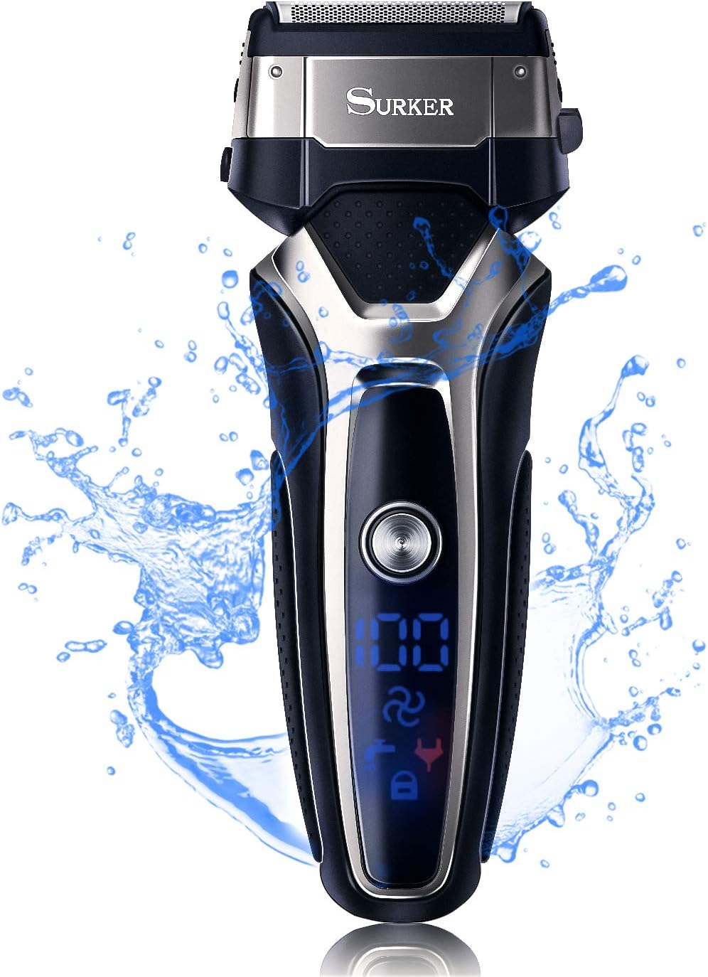 SURKER Beard Trimmer Men's Electric Foil Shavers Razor Electric Travel Shaver USB Charger Dry/Wet Lithium Battery Grooming Kit Waterproof Rechargeable LCD Display Travel Pouch Best Gift Black