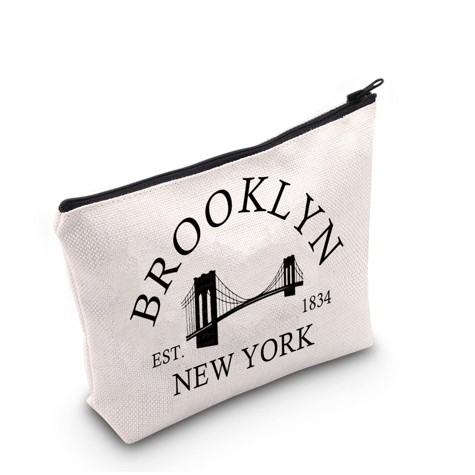 G2TUP Brooklyn New York Gift Brooklyn Makeup Bag New York City Cosmetic Bag New York Lover Gift City Home Roots Gift Zipper Travel Bag (Brooklyn White