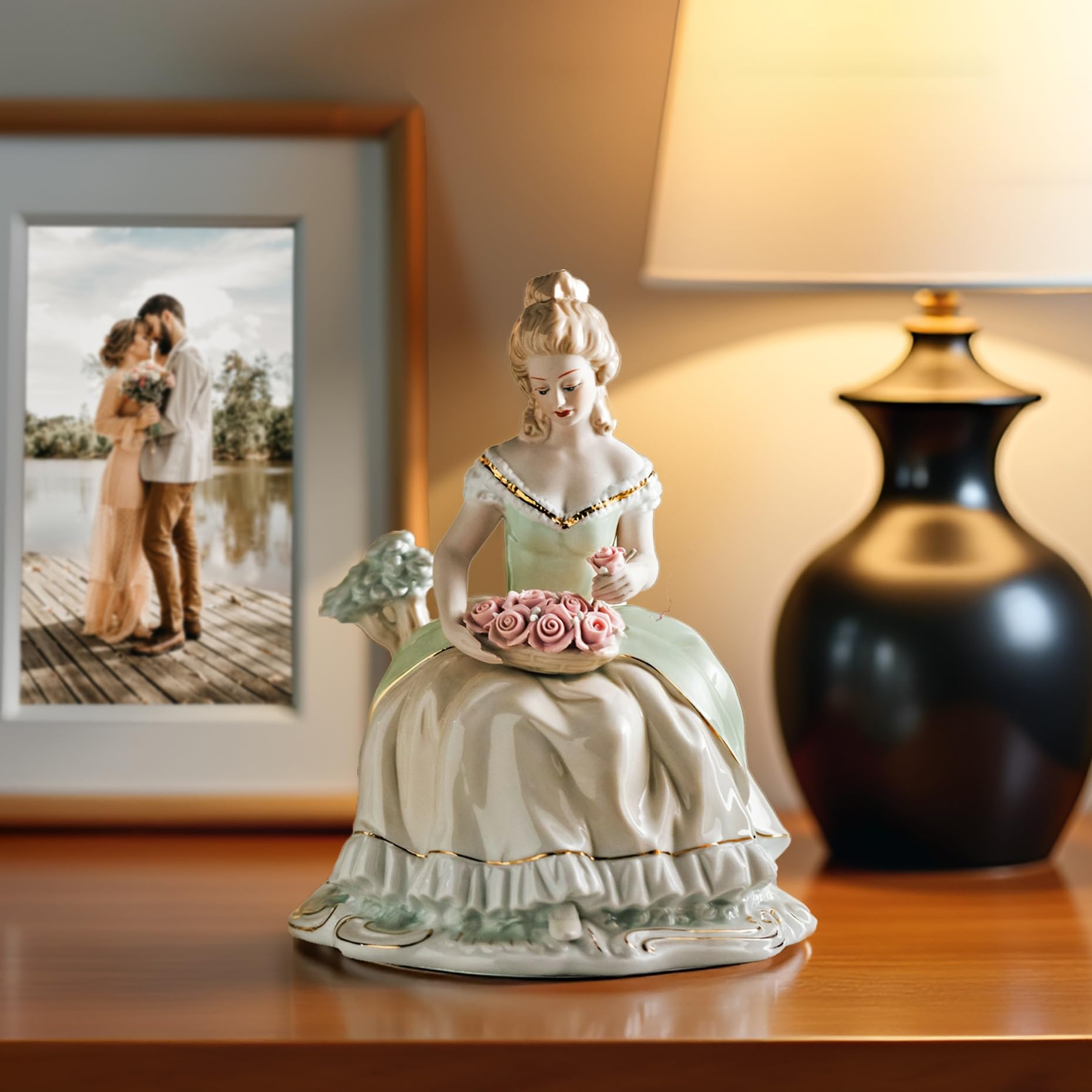 MTME Figura de porcelana, dama con flores, recuerdos, regalos de boda, estatua para decoración del hogar, (gracias querida)
