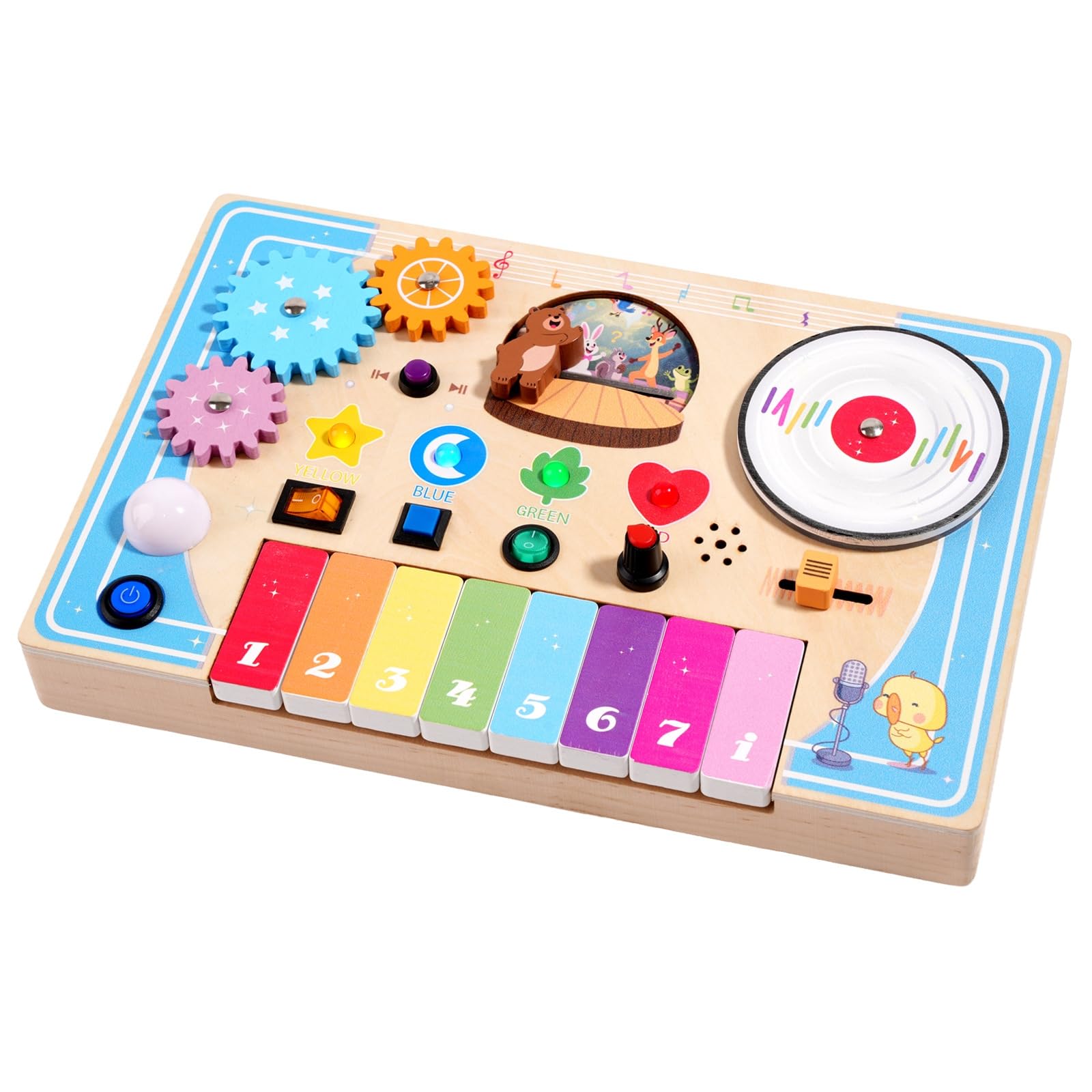 Tablero de Actividades Musical Infantil de Madera y Discos para Niños Pequeños Juguete Educativo Sensorial para Desarrollo de Motricidad Fina Adecuado para Regalo y Juego en Casa