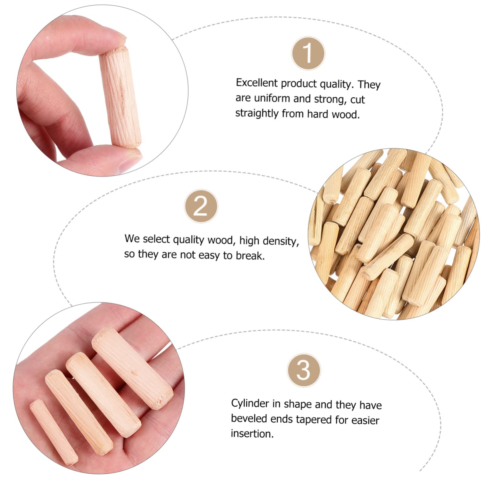 Cabilock Wooden Dowel Rod Connectors 500 Pcs Hardwood Fluted Beveled for Furniture Assembly