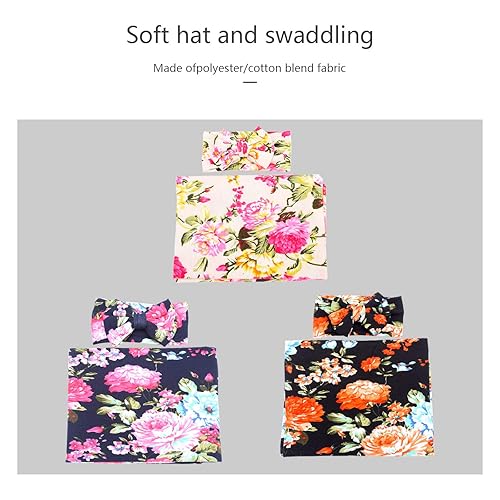 Miniatura 5 de BQUBO - Cobija de recepción de recién nacido para bebé, diseño floral, manta envolvente con diadema o sombrero, cálido saco de dormir para bebé,