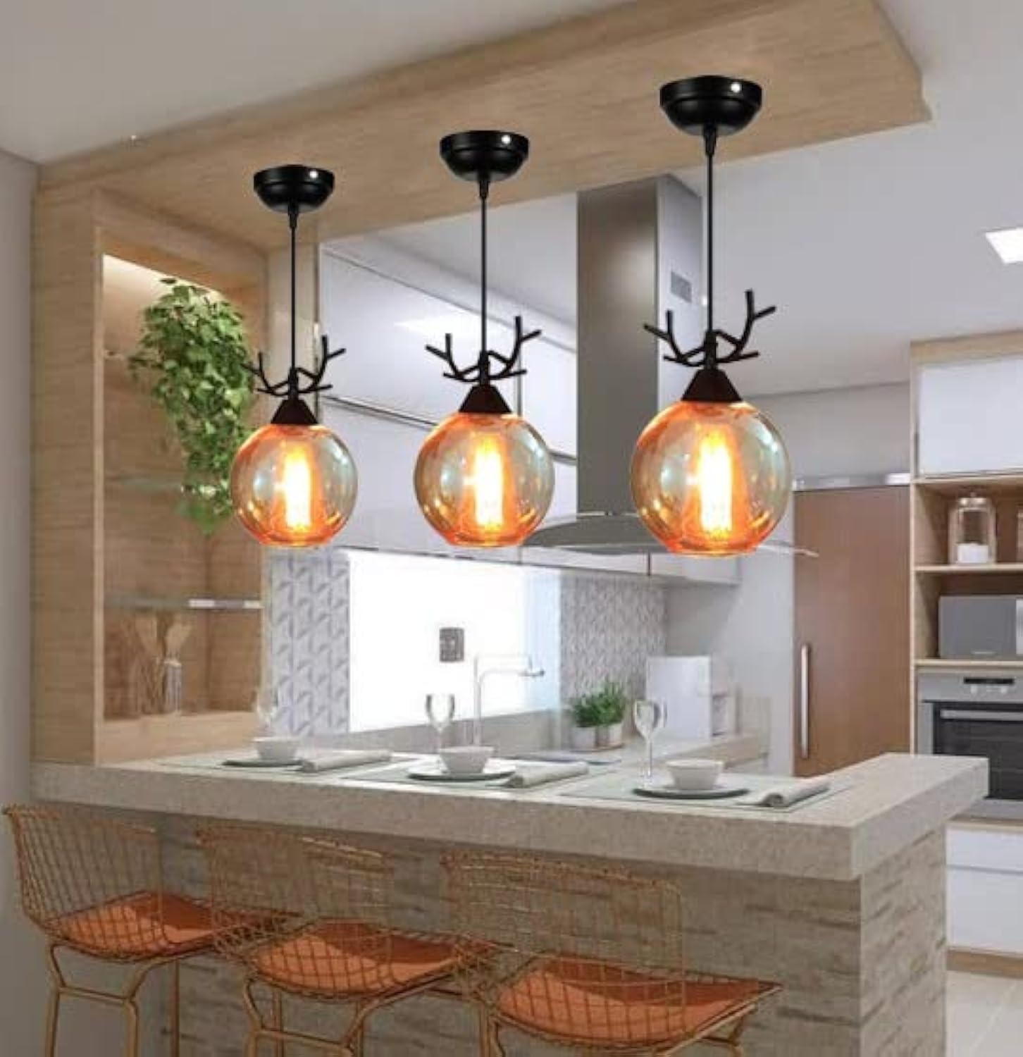 Hanging Lights for Kitchen Arch Island, Ceiling Pendant Lamps for Home Decoration, Dining Table Pendant Drawing Room Center Hanging Lamp, Dining Table Ceiling Chandelier (Brown, Single 3Pcs)