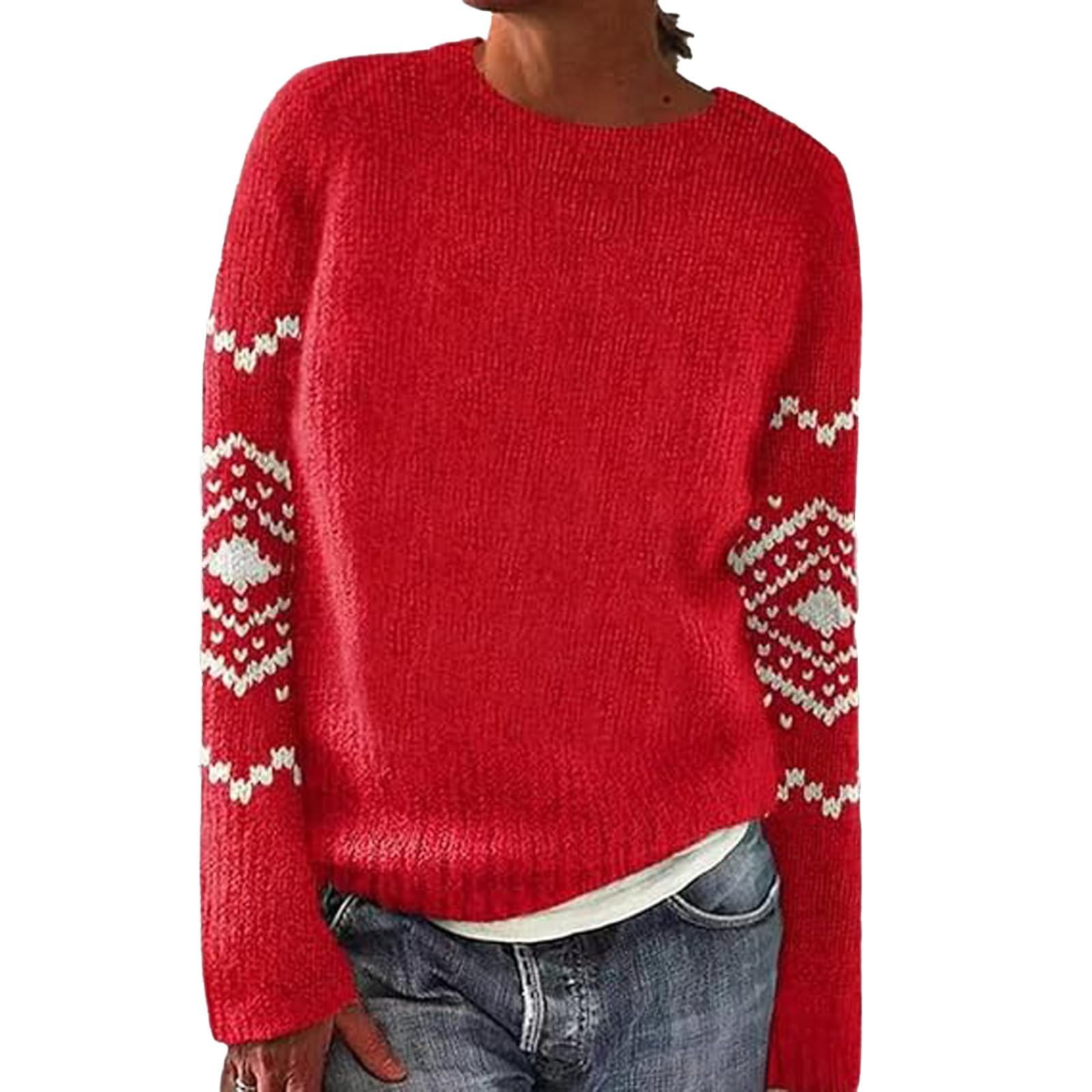Maglioni Natalizi da Donna, Casual, Larghi, a Maniche Lunghe, Girocollo, retrò, Natalizi, Vintage, Fair Isle, Felpa