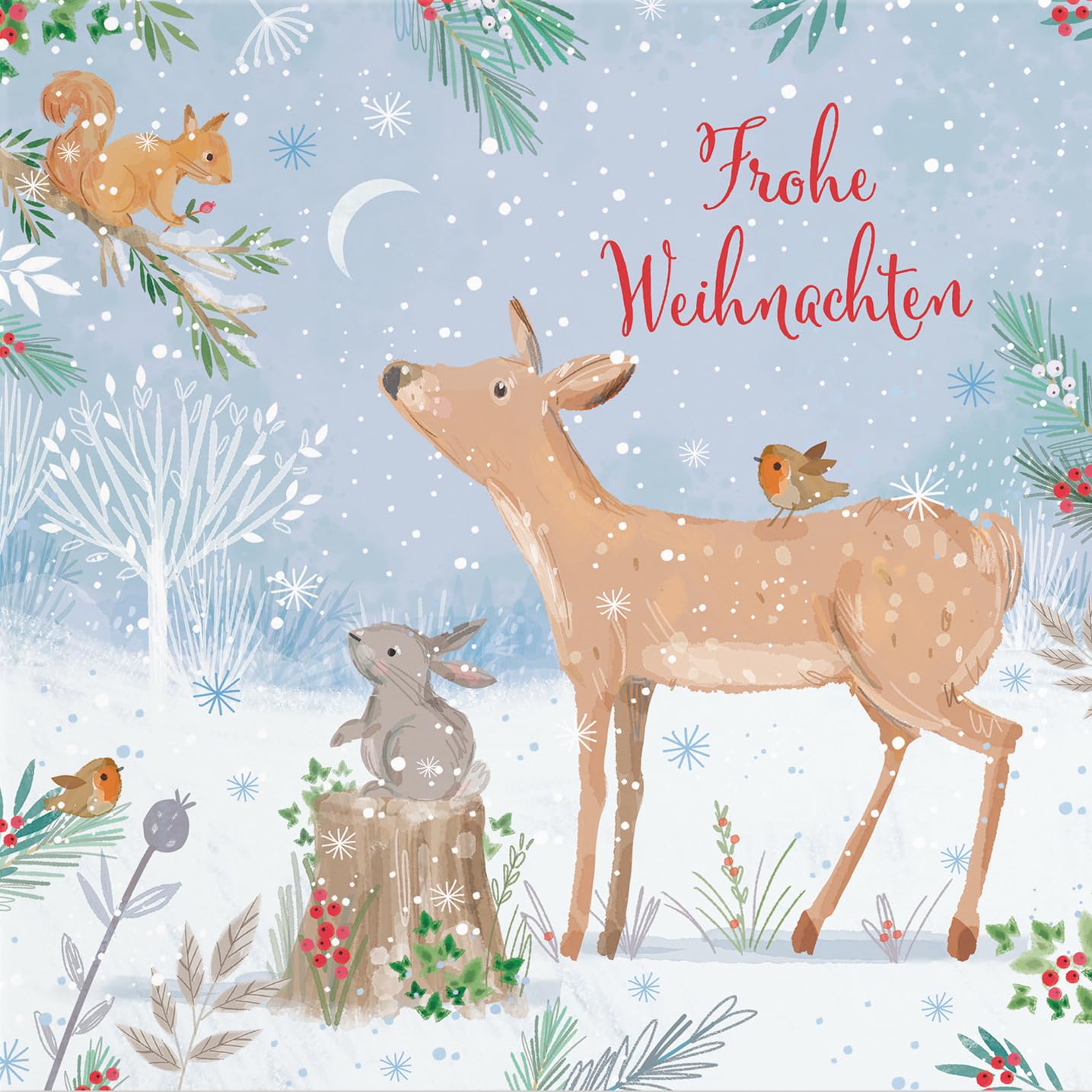 Hunts England, Cute Deer German Christmas Card, Nature's Treasures, German Language Festive Card - Image 2