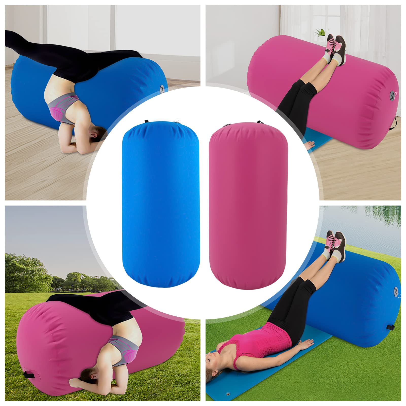 Rullo Gonfiabile Per Ginnastica E Yoga - 120x75 Cm, Con Pompa, Rosa - Per Allenamento E Fitness - Foto 9