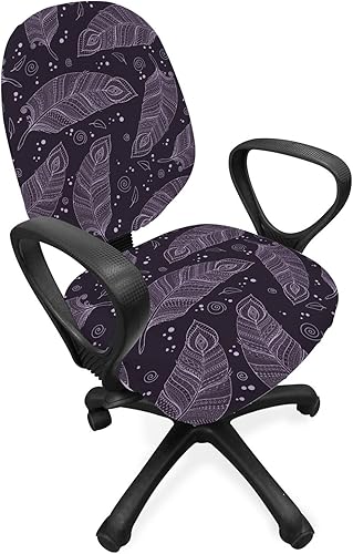 Ambesonne Funda para silla de oficina con plumas, Zentangle repetitivo tono morado romántico con aspecto de cachemira, cubierta protectora de tela