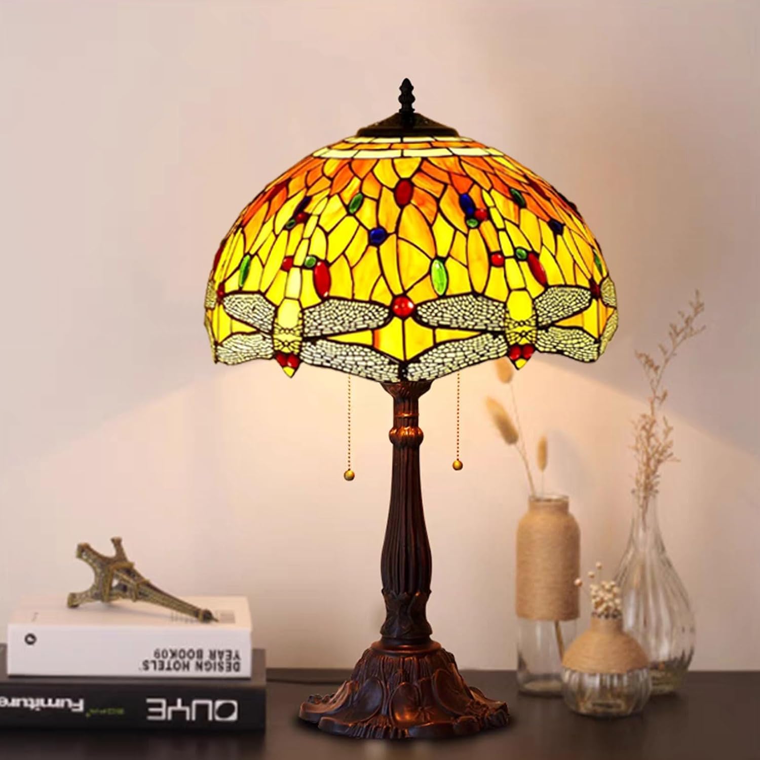 Tiffany Lamp Shade Replacement W16H9 Inch Vintage Stained Glass Lampshades for Table Lamps Floor Lamp Ceiling Fixture Pendant Hanging Light Room Office Decoration,Dragonfly