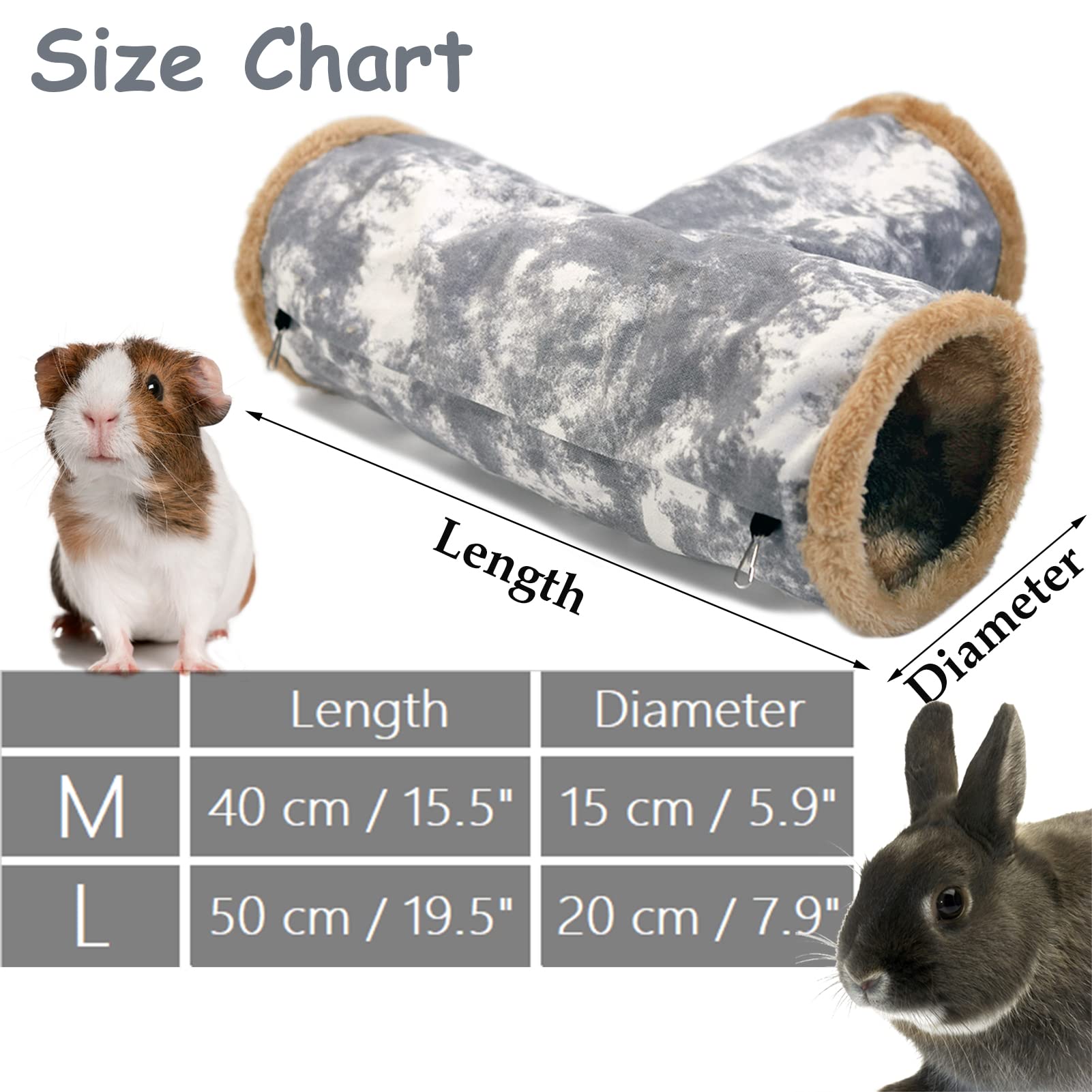 LeerKing 3 Vie Tunnel per Criceti Gioco Piccoli Animali Nascondiglio Pieghevole Caverne Gabbie Accessori Tela Lavabile Coniglio Cavia Furetti Ratti Cincillà Grigio L