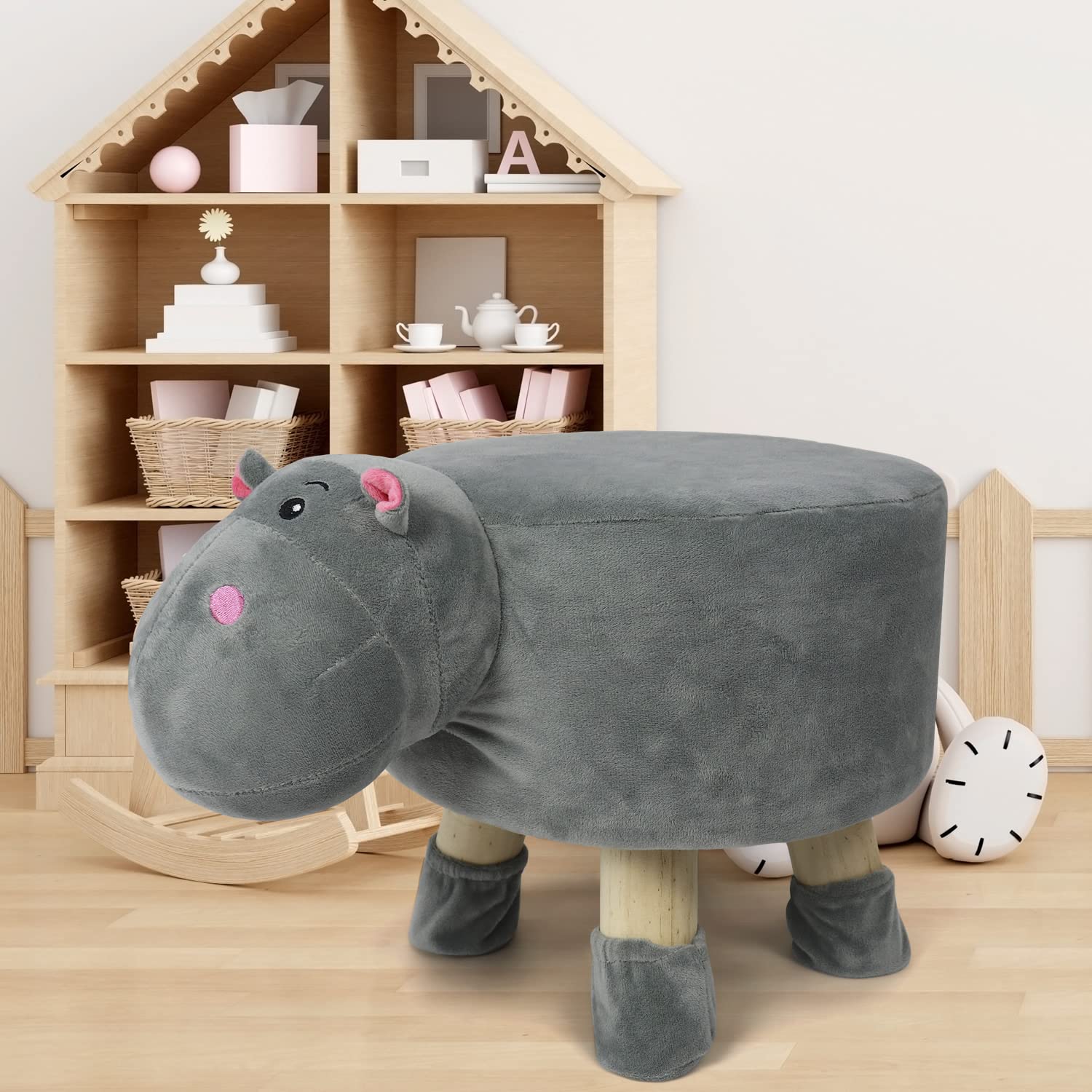 HAPPERS KIDS Taburete Infantil Hipopótamo, Asiento Auxiliar y Reposapiés para Niños