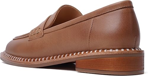 Miniatura 7 de Mocasines de cuero mate para mujer, estilo casual, sin cordones, punta redonda, tacón bajo grueso, zapatos de vestir de 1 pulgada