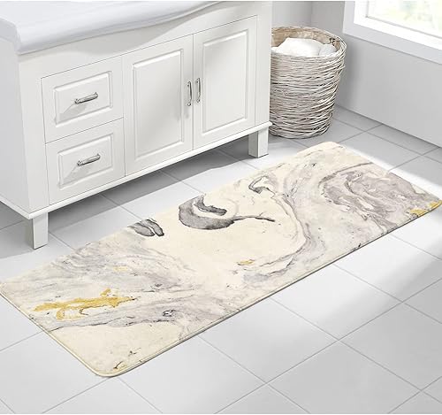 Miniatura 3 de Alfombra de baño HAOCOO de 19.7 x 30.720 x 31cm hecha de lana sintética de mármol blanco, alfombra antideslizante para puerta, suave, de microfibra,
