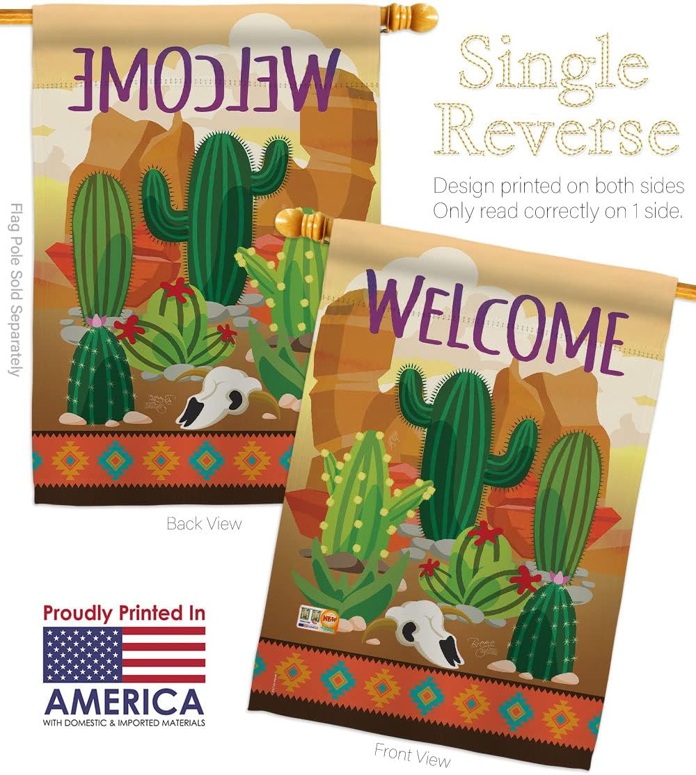 Cactus House Flag Dowel Set Country Living Southwest Desert Succulent Particular Area Small Decorative Gift Yard Banner Made in USA 28 X 40