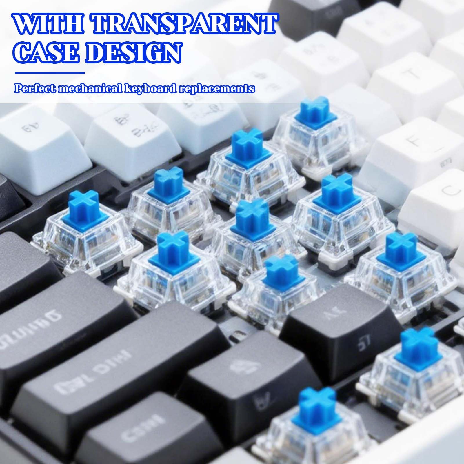 Lot de 38 commutateurs de clavier mécaniques de rechange tactiles à 3 broches, avec extracteur de touche, pour la saisie de jeu, commutateur mécanique à réponse tactile pour claviers (bleu)