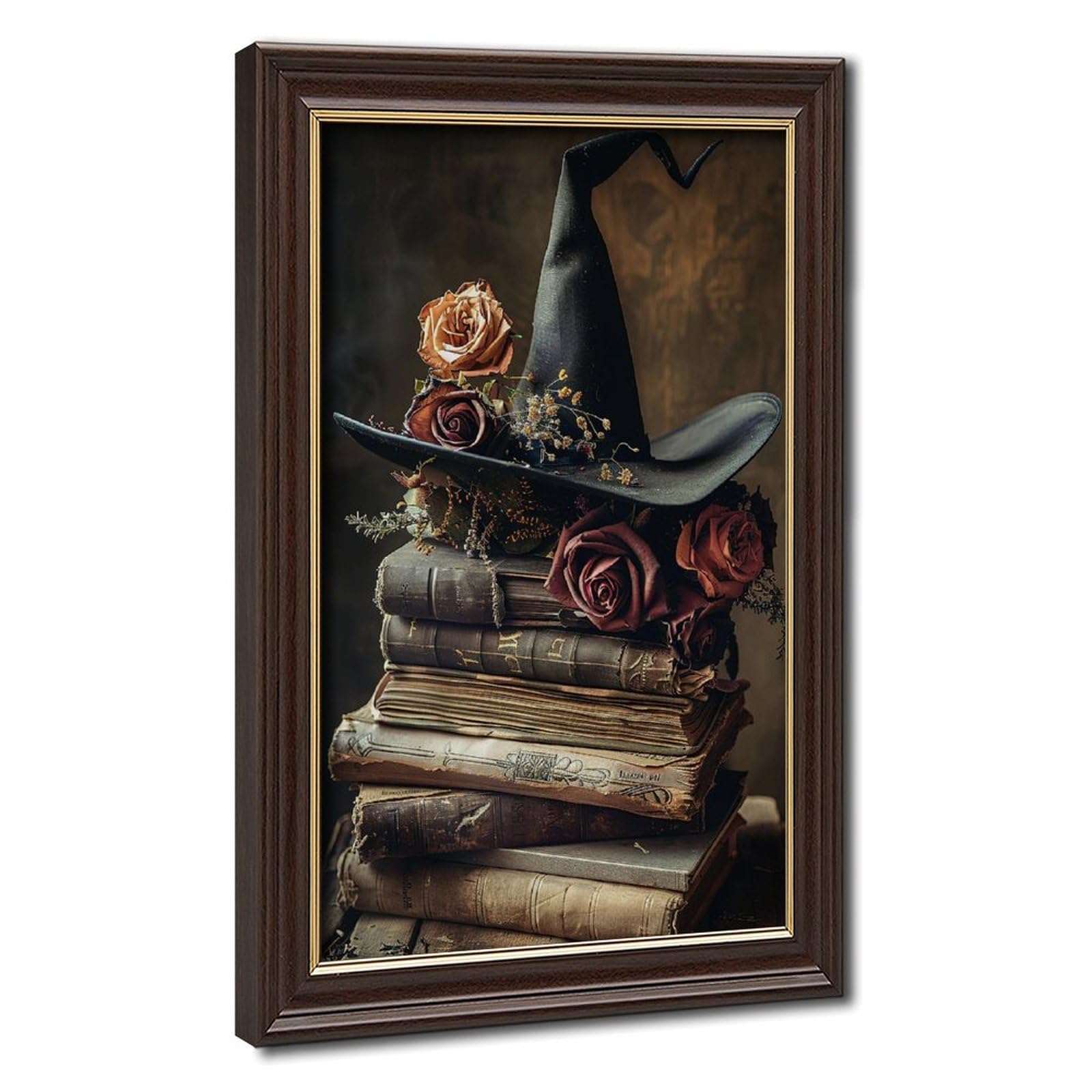 Bareronor Mokume Gane Frame-Style Witch Hat & Magic Books Canvas Poster For Home Decor Gift