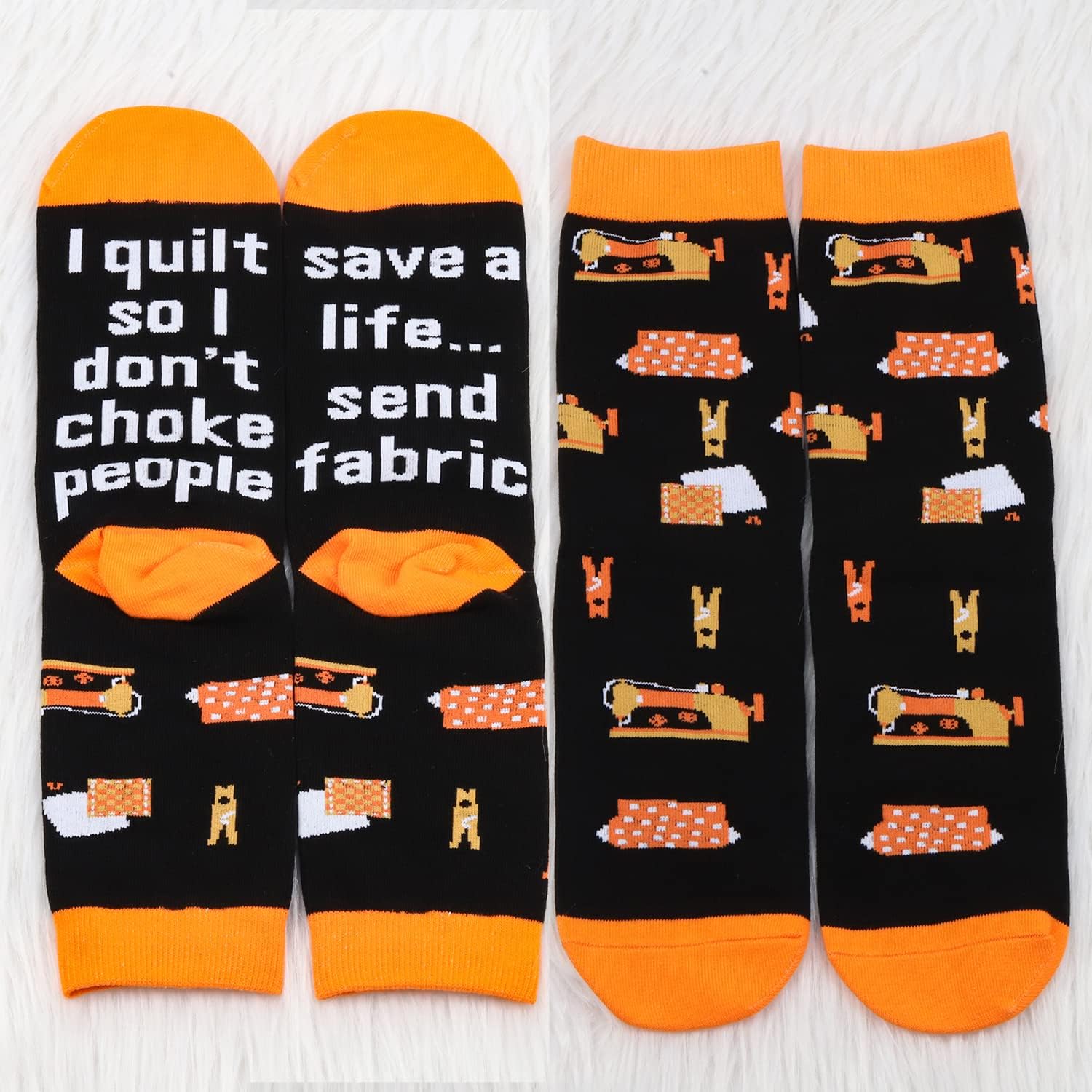 MBMSO Sewing Themed Socks Funny Quilting Gift for Sewing Lover 2 Pairs I Quilt So I Don't Choke People Quilter Socks - Image 5